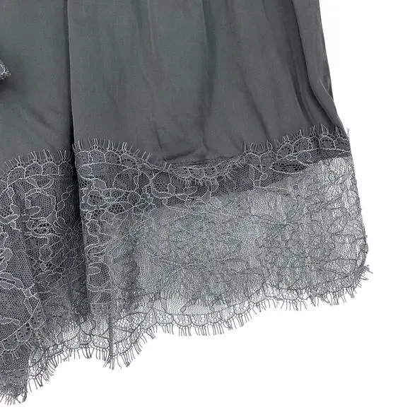 By Anthropologie Satin + Lace Pajama Set Cropped Top W/Shorts Gray Size Medium - Picture 5 of 13